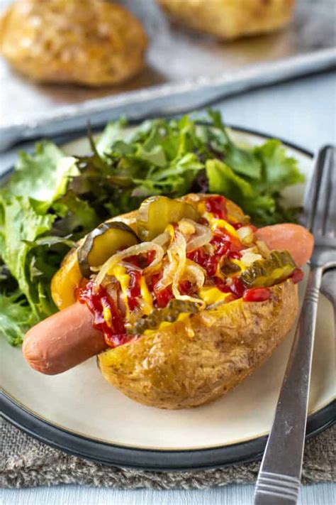 Hot Dog Baked Potatoes Easy Cheesy Vegetarian