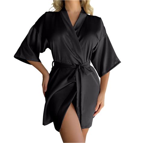 Pejock Bathrobe For Women Women Sexy Simulation Silk Mid Sleeved