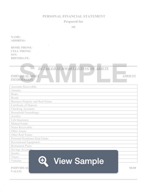 Personal Financial Statement Template Pdf Sample Formswift