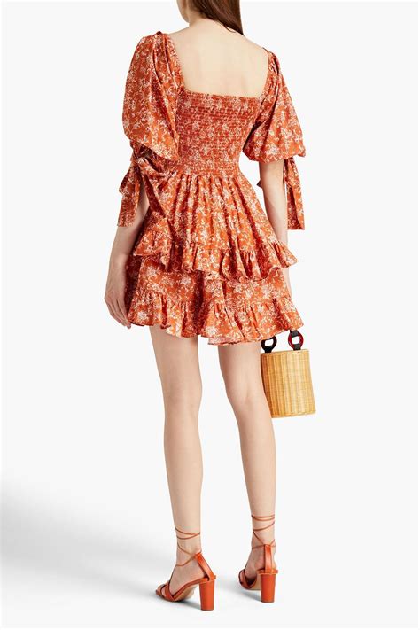 Caroline Constas Finley Shirred Floral Print Cotton Blend Mini Dress