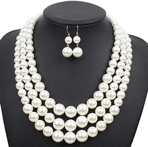 Amazon Daimay Simulated Pearl Chokers Multi Layer Pearl Necklace