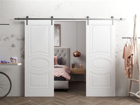 Modern Double Barn Door Mela Matte White Stainless Steel Ft