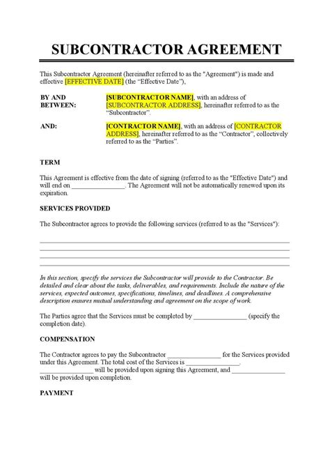 Subcontractor Agreement Template Free Download Easy Legal Docs