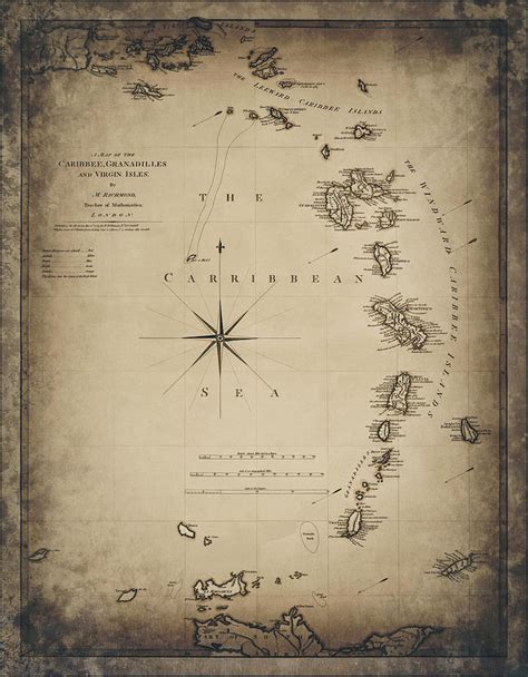 The Caribbean Vintage Historical Map 1789 Sepia Photograph By Carol