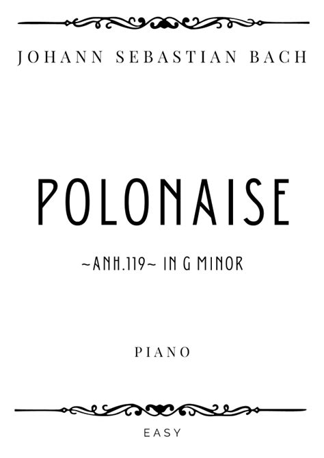 J S Bach Polonaise In G Minor Bwv Easy Arr Piacere Music