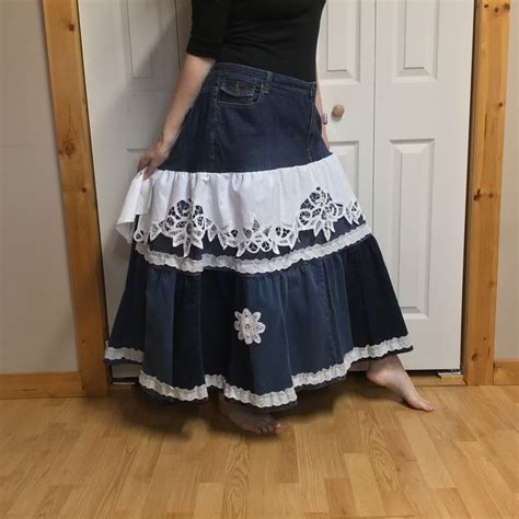 Rustic Denim Skirt Modest Long Jean Skirt Plus Size 20w Boho Country