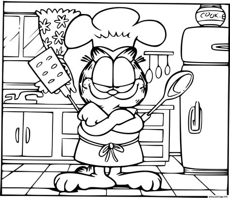 Coloriage Garfield Fait La Cuisine Dessin Garfield à imprimer