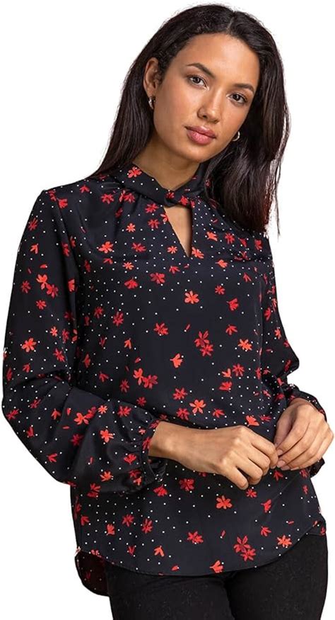 Roman Originals Women Floral Print Twist Neck Blouse Ladies Spring