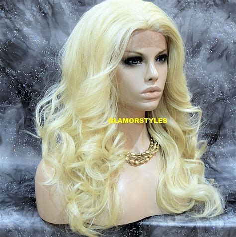 Human Hair Blend Lace Front Full Wig Long Wavy Layered Bleach Blonde