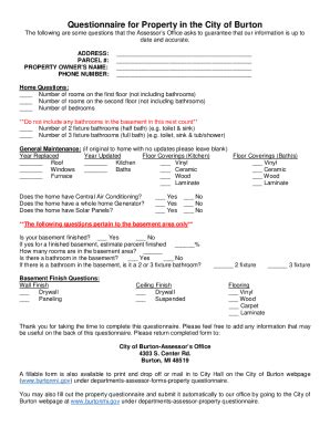 Fillable Online Questionnaire For Property In The City Of Burton Fax