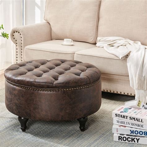 15 Best Collection Of Brown Wash Round Ottomans