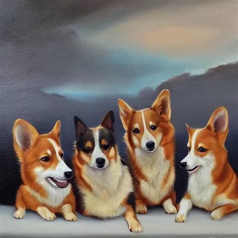 Highly Detailed Oil Painting Of Corgis By Bosch Stable Diffusion