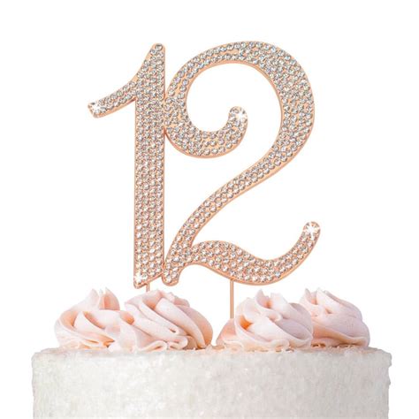 12 Birthday Cake Topper Rose Gold Number Twelve Cake Topper Etsy