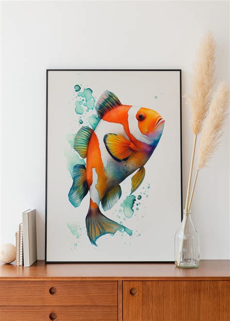 Clownfish Wall Art Watercolor Clownfish Living Room Wall Decor Airbnb