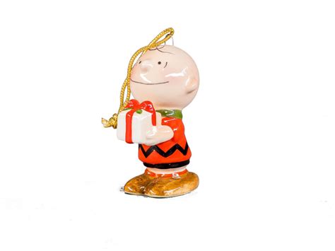 Vtg Peanuts Charlie Brown W T Ceramic Christmas Ornament Ufs 1950