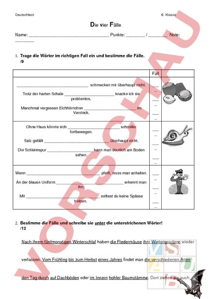 Arbeitsblatt 4 Fälle Test Deutsch Grammatik