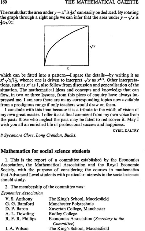 Mathematics For Social Science Students The Mathematical Gazette