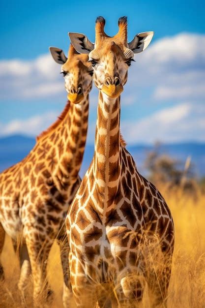 Dos Jirafas En La Sabana De La Masai Mara Kenia Frica Foto Premium