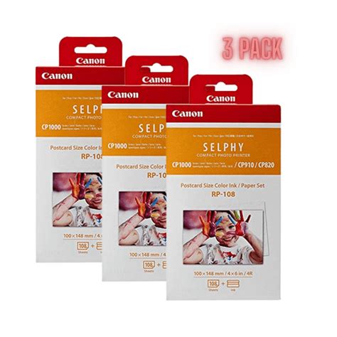 Canon Rp 108 Color Ink Paper Set 3 Pack Compatible With Selphy Cp910 Cp820 Cp1200 Cp1300 324