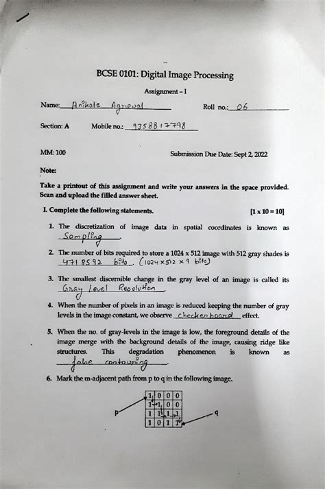 Dip assignment 1 - solve - Digital Image Processing - Studocu