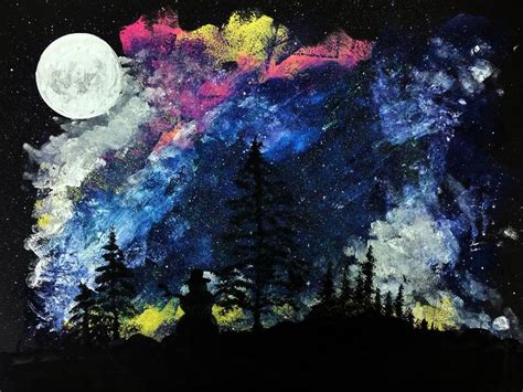 Beautiful Moon And Trees Painting Tree Painting Beautiful Moon