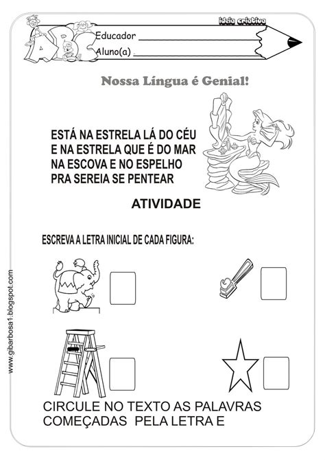 Atividade Educativa Letras Do Alfabeto Letra E Ideia Criativa Gi