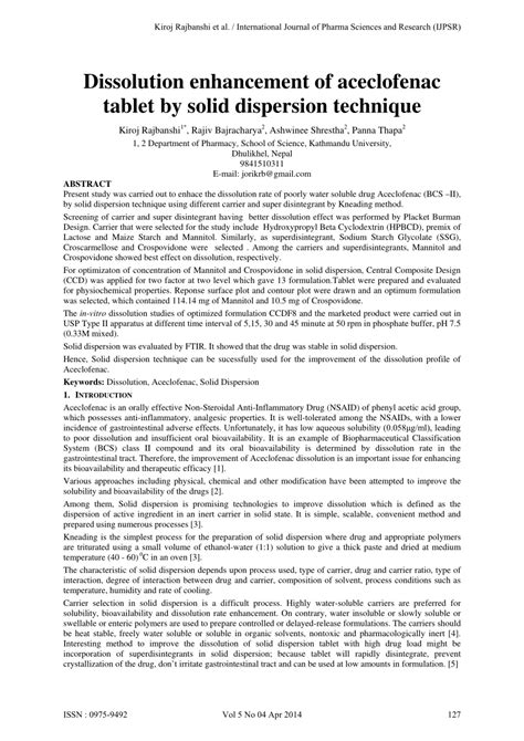 Pdf Dissolution Enhancement Of Aceclofenac Tablet By Solid Dispersion