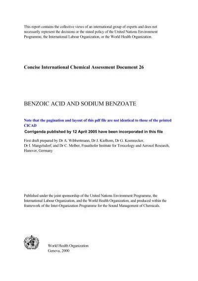 Benzoic Acid And Sodium Benzoate World Health Organization