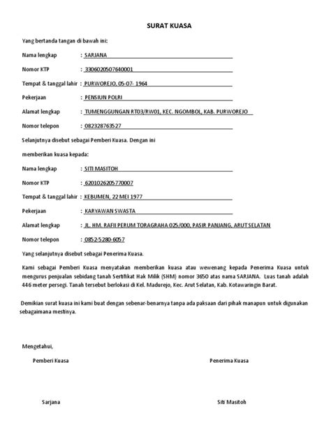 Contoh Surat Kuasa Tanah Pdf