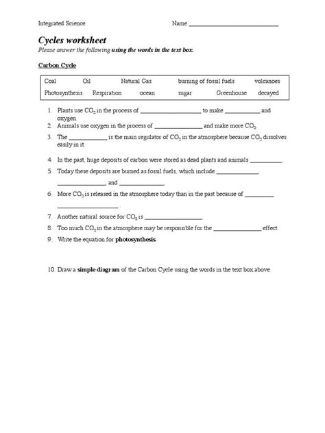 Nutrient Cycles Worksheet Answers Cycles Worksheet Science Worksheets