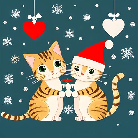 Lovely Cat Sweet Mouse Celebrating Christmas Together Cute C