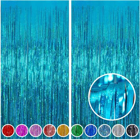 4 Pack Teal Aqua Blue Wavy Foil Fringe Curtains Party