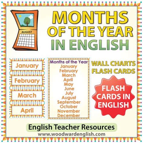 English Months Of The Year Flash Cards Charts Woodward English