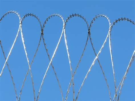 Free Images Fence Barbed Wire Structure Sky Line Blue Security