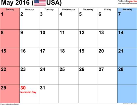 May 2016 Calendars For Word Excel And Pdf