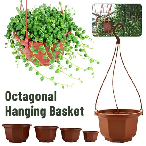 Plastic Planter Octagonal Hanging Basket Flowerpot Garden Plant