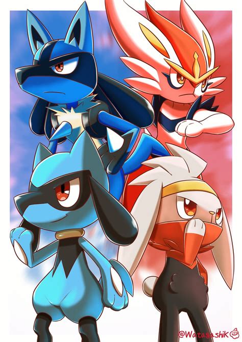 Lucario Cinderace Riolu And Raboot Pokemon Drawn By Watagashikn