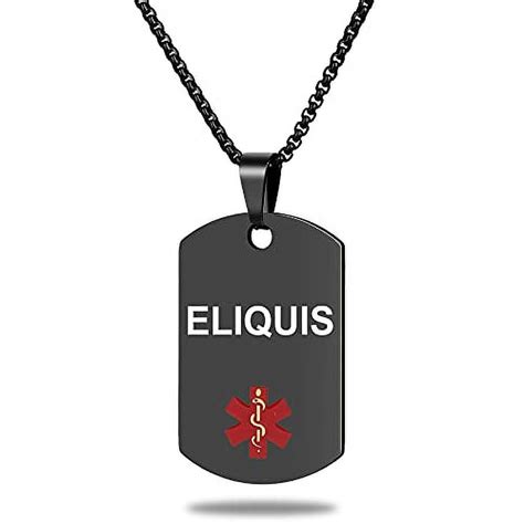 Medical Alert Id Necklace Laser Engraved Eliquis Stainless Steel Tag