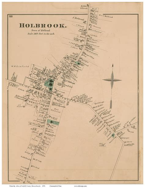 Holbrook Village Massachusetts 1876 Old Town Map Reprint Norfolk Co Old Maps