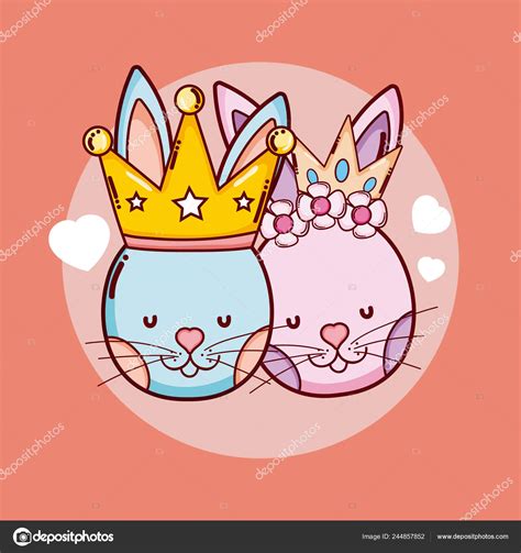 Cute King Crown Rabbits Cartoons Vector Illustration Graphic Design