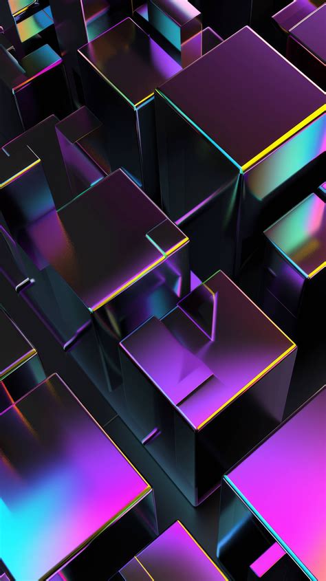 3d Abstract Boxes Neon Edges Geometric Shapes Art Futuristic Cubes