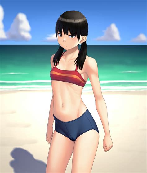 Maburu Lojyq Eur E Bit Original Commentary Highres Girl Beach Bikini Black Eyes Black