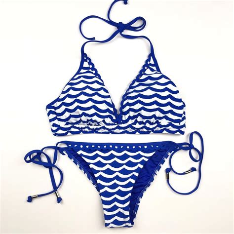 Nwt Seafolly Tidal Wave Piece Swimsuit Bikini Top Bottom Sz Blue