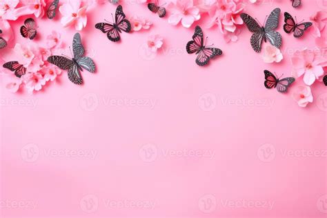 AI generated Pink and black butterflies on a summer background with ...