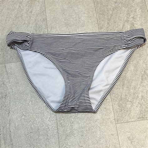 Xhilaration Swim Xhilaration Bikini Bottoms Sz L Blue White Stripe Navy Crossed Swim Bathing