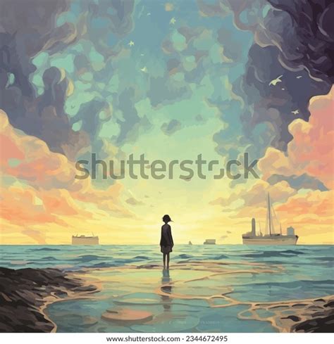 Anime Girl Ocean Digital Art Painting Stock Illustration 2344672495 ...