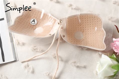 Simplee Lace Up Nude Breast Petals Spandex Bare Lift Bra Reusable Intimates Strapless Sexy Black