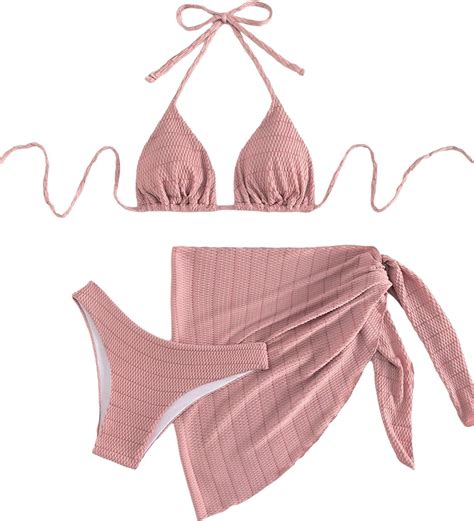 Amazon SOLY HUX Bikini Sets For Women Halter Triangle Bathing Suit With Beach Skirt 3 Piece