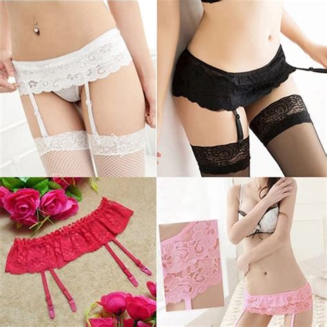 Women Dual Layer Lace Floral G String Thongs Hold Garter Belt Stocking