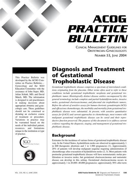 Pdf Acog Practice Bulletin 53 Diagnosis And Treatment Of Trofoblastic